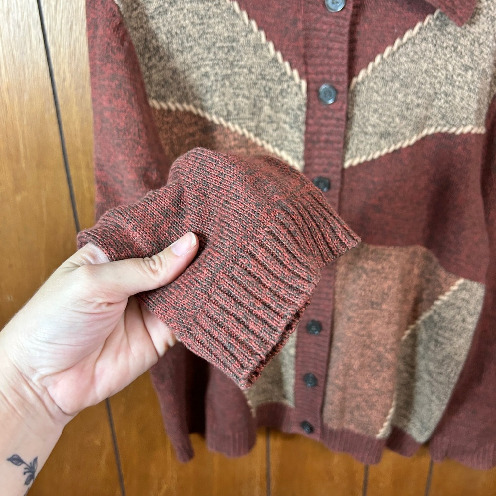 Vintage‎ Bon Worth X Large Petite Patchwork Cardigan Sweater Patchwork Cottage - Picture 3 of 7